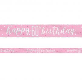 Happy 60th Birthday Banner Pink & Sølv