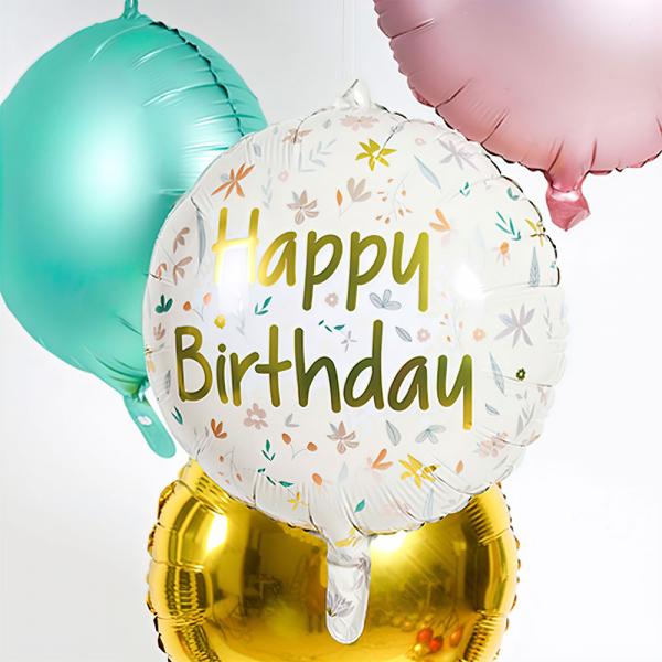 Folieballon Happy Birthday Blomster