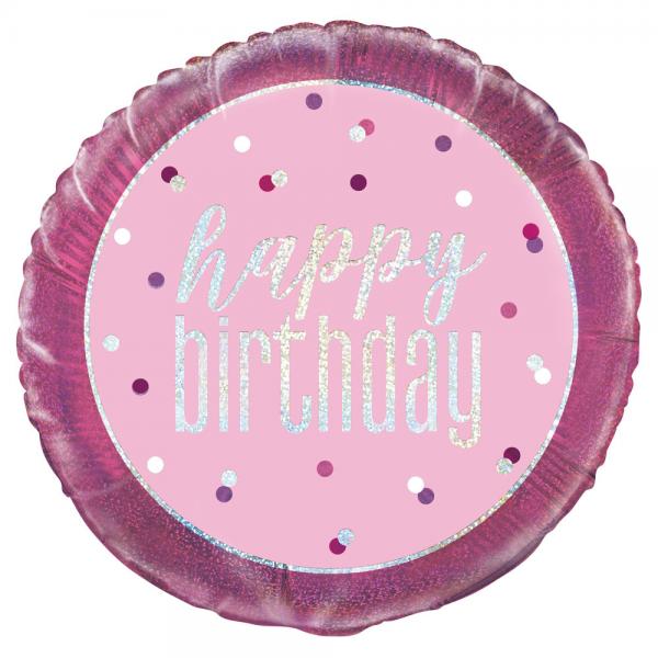 Happy Birthday Folieballon Pink & Slv