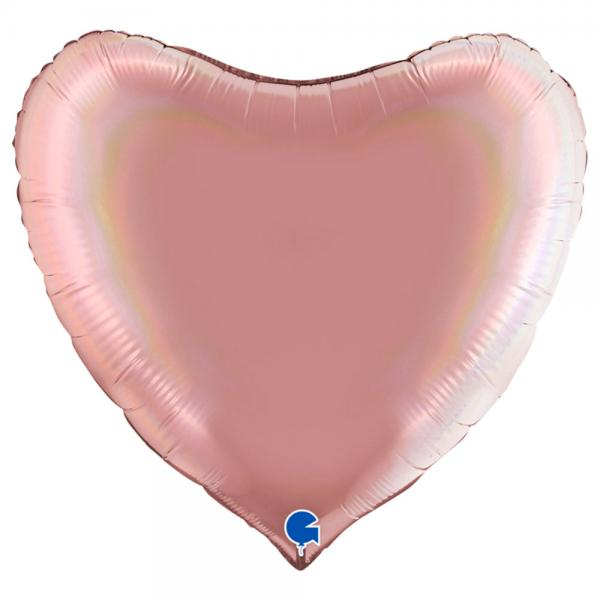 Stor Hjerteballon Holografisk Platinum Ros