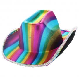 LED Cowgirl Hat Metallisk Rainbow