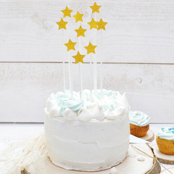 Cake Toppers Guld & Glitter Stjerner