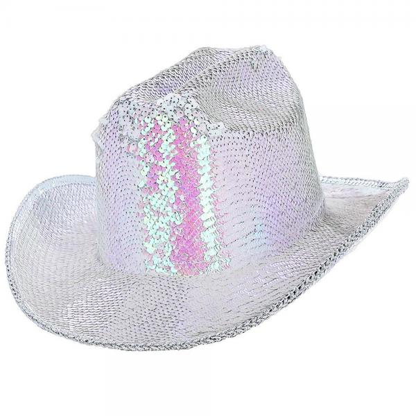 Cowboyhat Pailletter Iridescent Hvid