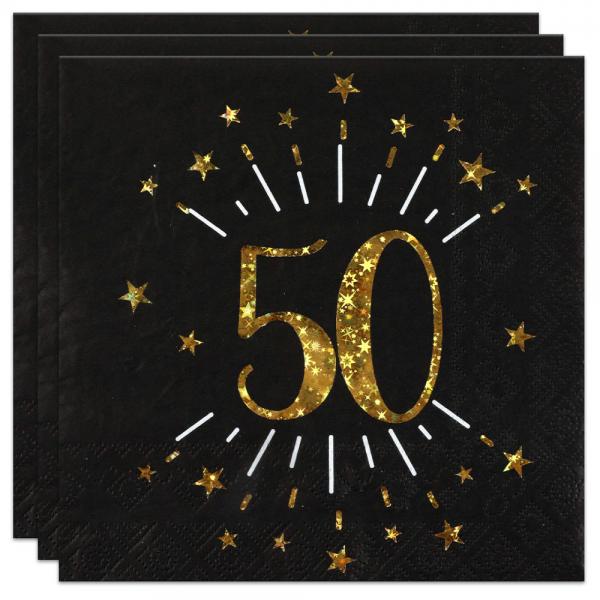 Servietter 50 r Birthday Party Guld