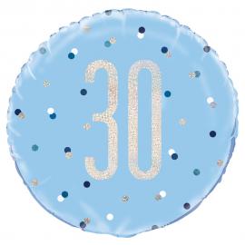 30 Års Folieballon Blå & Sølv