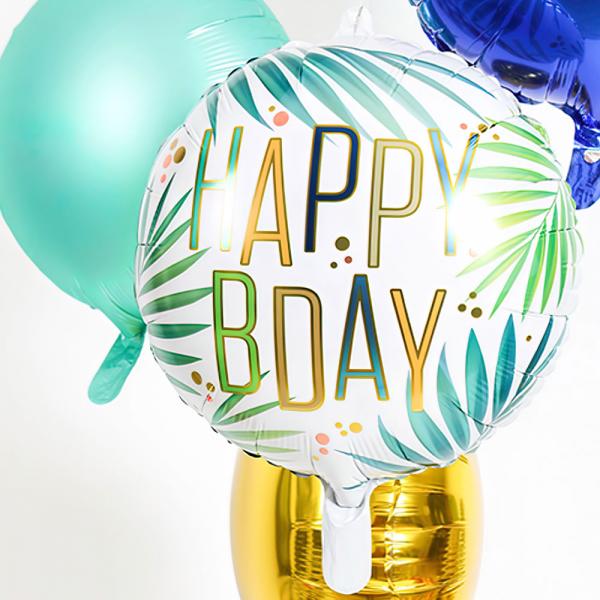 Folieballon Rund Happy B-Day Palmeblade