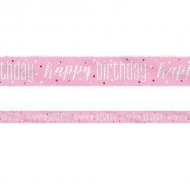 Happy Birthday Banner Pink & Sølv