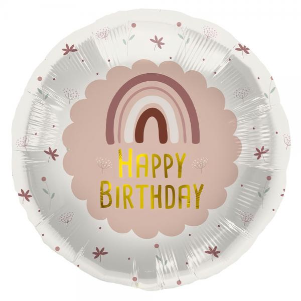 Folieballon Happy Birthday Regnbue Pink