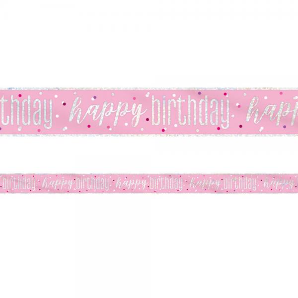 Happy Birthday Banner Pink & Slv