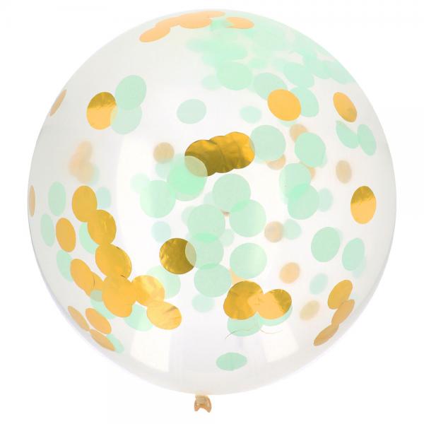 Stor Konfettiballon Guld & Mint