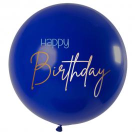 Stor Happy Birthday Ballon Mørkeblå & Guld