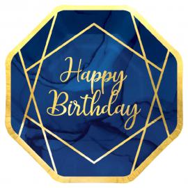 Paptallerkener Happy Birthday Geometrisk Marineblå