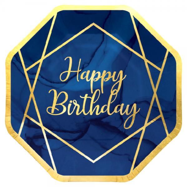 Paptallerkener Happy Birthday Geometrisk Marinebl