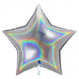 Stor Holografisk Folieballon Stjerne Sølv