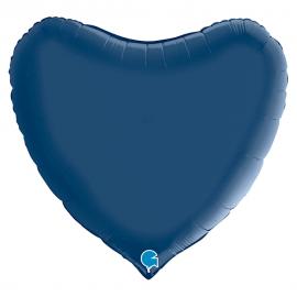 Stor Hjerteballon Satin Navy Blå