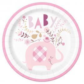 Babyshower Paptallerkener Elefant Pink