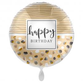 Happy Birthday Ballon Natural Dots & Stripes