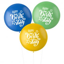 Balloner XL Happy Birthday Blå/Grøn/Gul