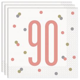 90 Års Servietter Hvide & Pink