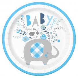 Babyshower Paptallerkener Elefant Blå