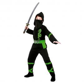 Power Ninja Kostume Sort & Grøn Børn Medium
