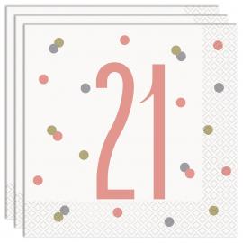 21 Års Servietter Hvide & Pink