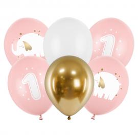 1 års Latexballoner Elefant Lyserød Mix