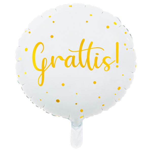 Grattis Folieballon Guld & Hvid