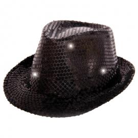 Trilby Hat Sorte Pailletter med LED
