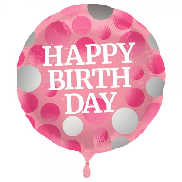 Polka Dot Happy Birthday Folieballon Pink