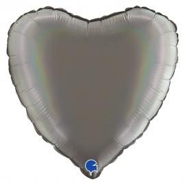 Hjerteballon Holografisk Platinum Grå