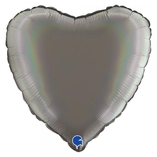 Hjerteballon Holografisk Platinum Gr