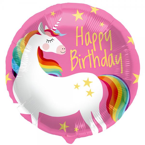 Folieballon Happy Birthday Enhjrning Pink