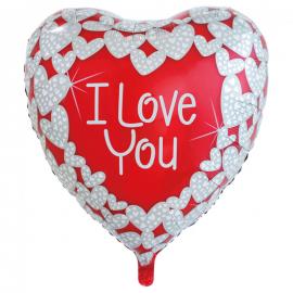 I Love You Sølv Hjerter Folieballon XL