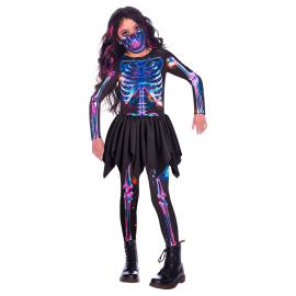 Neon Skeleton Girl Børnekostume 3-4 år