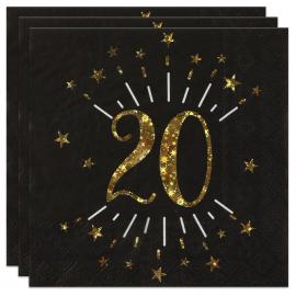Servietter 20 År Birthday Party Guld
