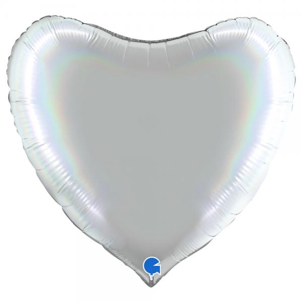 Stor Hjerteballon Holografisk Platinum Pure