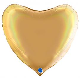 Stor Hjerteballon Holografisk Platinum Champagne