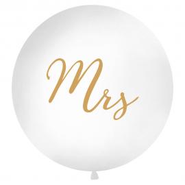 Mrs Kæmpestor Latexballon Hvid og Guld