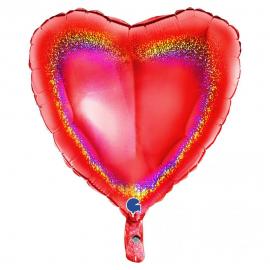 Holografisk Folieballon Hjerte Rød