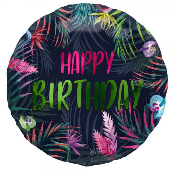 Folieballon Rund Happy Birthday Tropisk