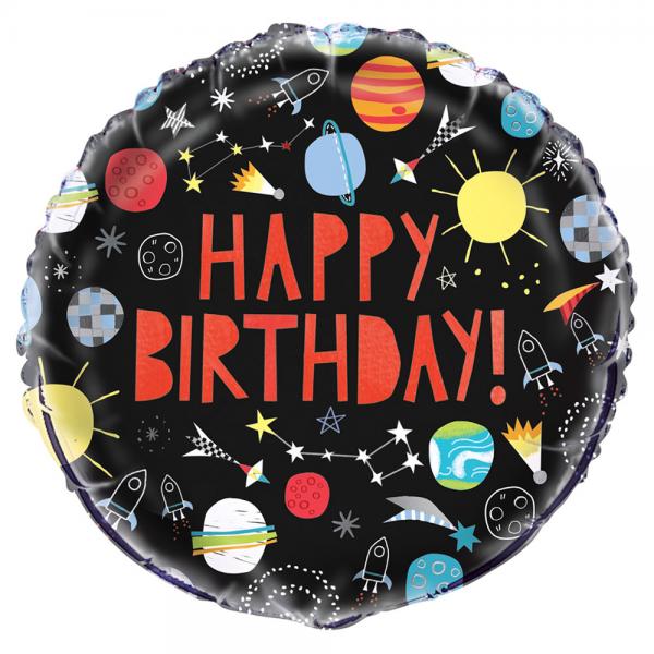Rummet Folieballon Happy Birthday Outer Space