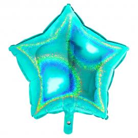 Holografisk Folieballon Stjerne Tiffany Blå