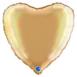 Hjerteballon Holografisk Platinum Champagne