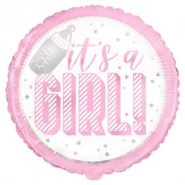 It's a Girl Folieballon Rosa & Hvid