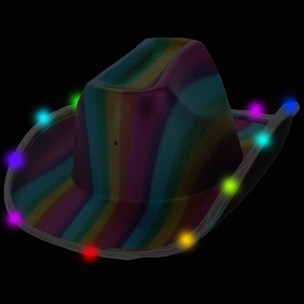 LED Cowgirl Hat Metallisk Rainbow
