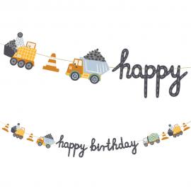 Guirlande Happy Birthday Byggekøretøjer