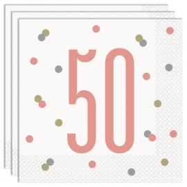 50 Års Servietter Hvide & Pink