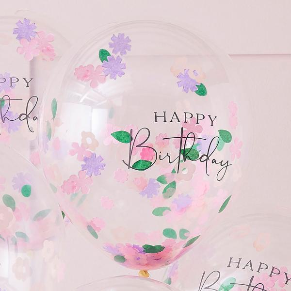 Konfettiballoner Blomster Happy Birthday 5-pak