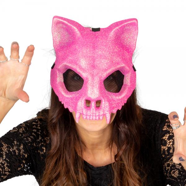 Glitrende 3/4 Skeletmaske Kat